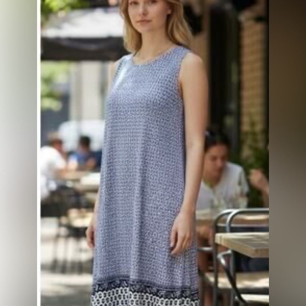 Ann Taylor LOFT Border Mosaic Sleeveless Swing Dress Size Small Faded Indigo
